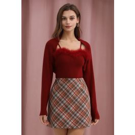 Retro Plaid Wool-Blend Mini Bud Skirt in Red | Chicwish