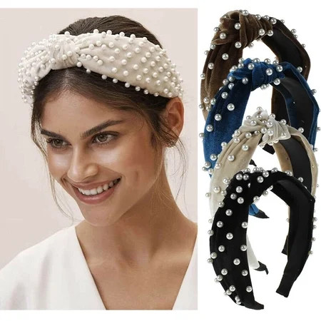 Women Girls Vintage Pearl Velvet Tie Hairband Headband Crystal Knot Hair Hoop Accessories | Walmart (US)