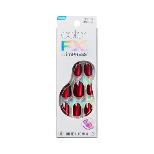 KISS imPRESS No Glue Mani Press On Nails, Color FX, 'Hidden Gem', Red, Short Size, Oval Shape, Includes 30 Nails, Prep Pad, Instructions Sheet, 1 Manicure Stick, 1 Mini File | Amazon (US)