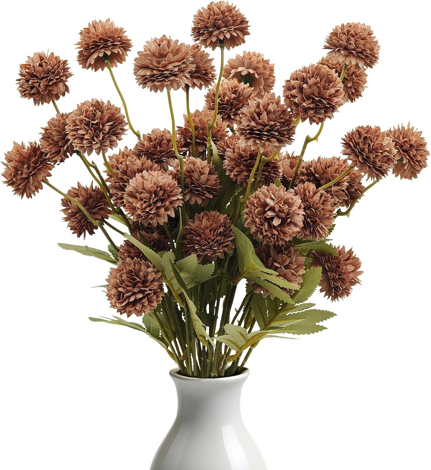 8pcs Light Taupe Mini Faux Silk Pompon Mums Artificial Flowers for Vase | Amazon (US)