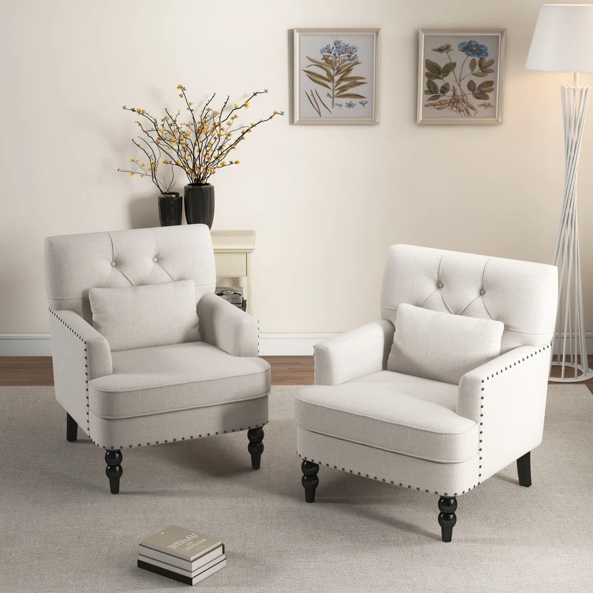 Arnice 29" W Button Tufted Upholstered Club Chair with Nailhead Trim (Set of 2) (Set of 2) | Wayfair North America