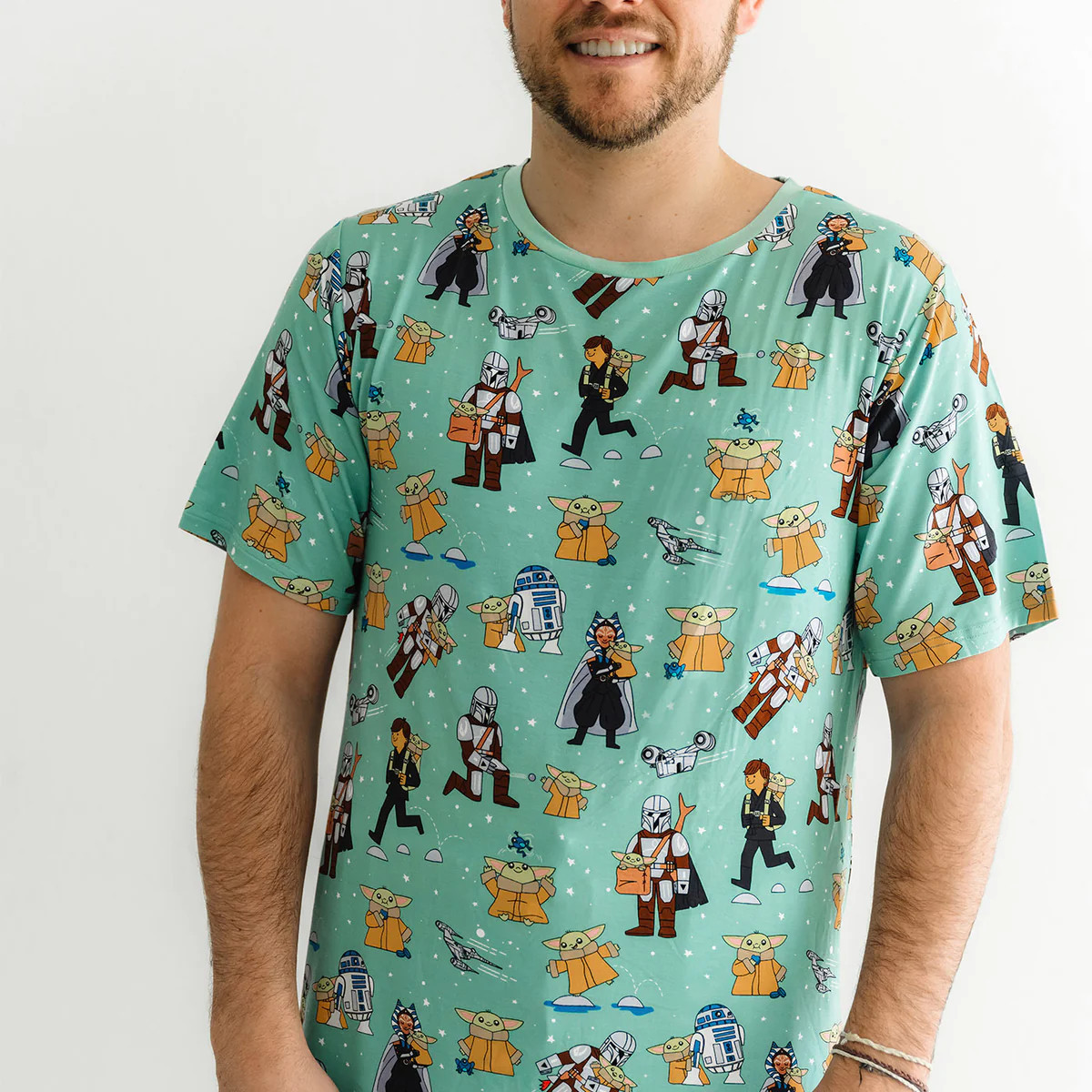 Star Wars™ Grogu™ & Friends Men's Short Sleeve Bamboo Viscose Pajama Top | Little Sleepies