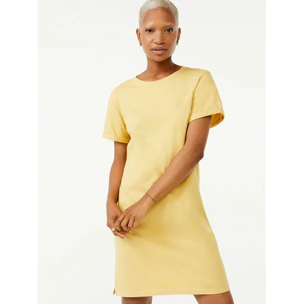 Free Assembly Women's Short Sleeve T-Shirt Dress with Cuffed Sleeves | Walmart (US)