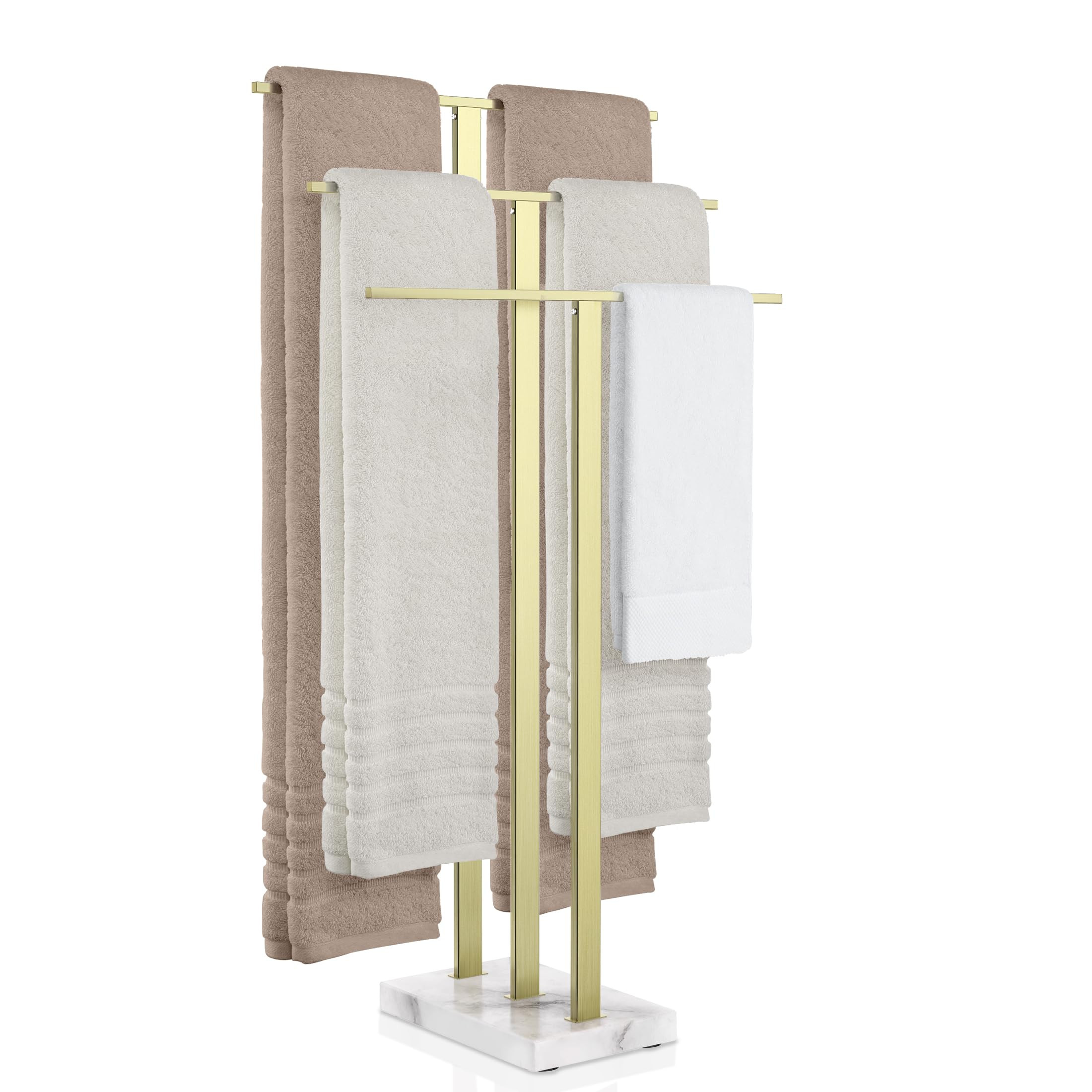 KES Standing Towel Rack 3-Tier with Marble Base, Brushed Gold Towel Rack Stand for Bathroom Floor... | Amazon (US)