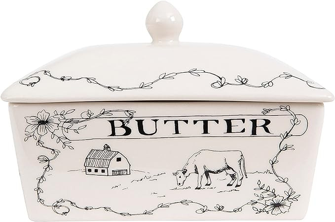 Creative Co-Op Country Stoneware Butter Dish with Lid, "Spread the Love" Message, and Farm Line D... | Amazon (US)