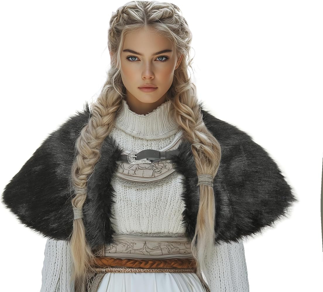 MCJC Medieval Cloak，Viking Costume Faux Fur Shawl for Women, Halloween Performance Accessory | Amazon (US)