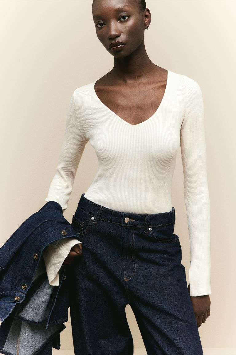 Rib-knit Top - Light beige - Ladies | H&M US | H&M (US)