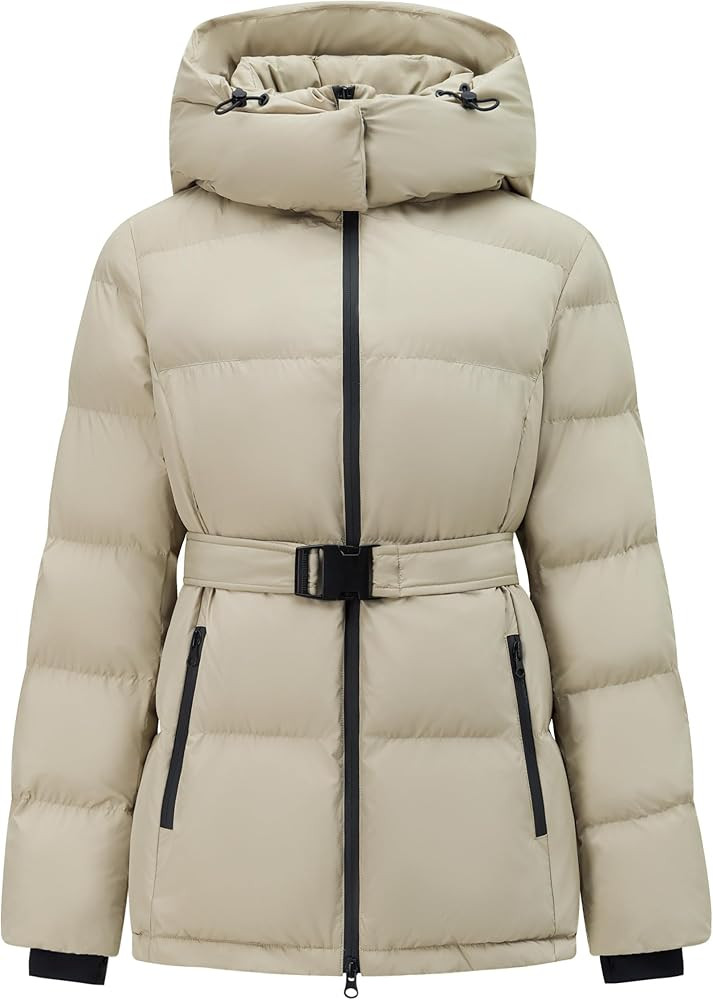 PUREPEAR Women's Long Puffer Jackets Slim Fit Water-Resistant Detachable Hooded with Belt | Amazon (CA)