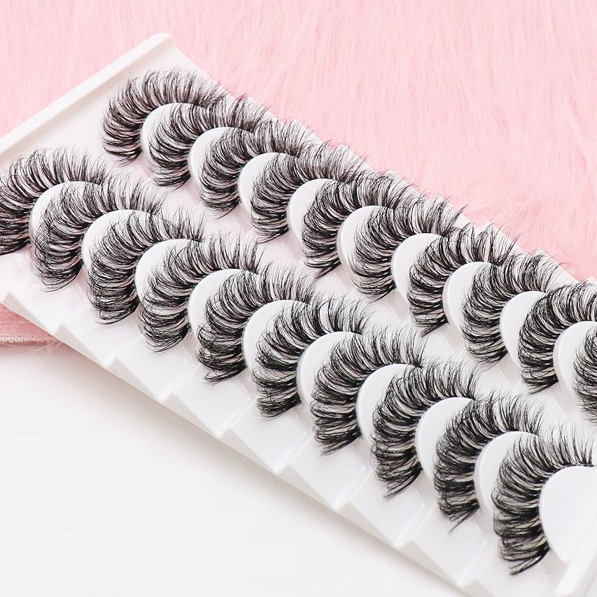 Russian Strip Lashes with Clear Band Looks Like Eyelash Extensions D Curl Lash Strips 10 Pairs Pack  | Amazon (US)