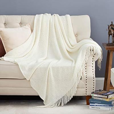 Bedsure White Throw Blanket for Couch, Lightweight Knit Woven Blanket, 50x60 Inch - Soft Farmhous... | Amazon (US)