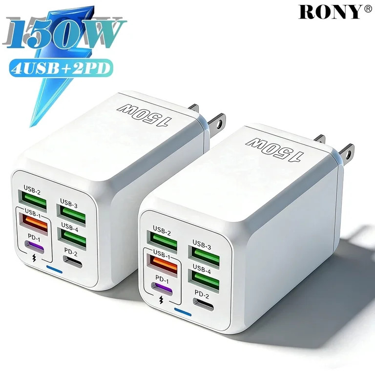 RONY 2 Pack 150W USB Wall Plug Charger Block: 6-Port Fast Charging Block Power Adapter Compatible... | Walmart (US)