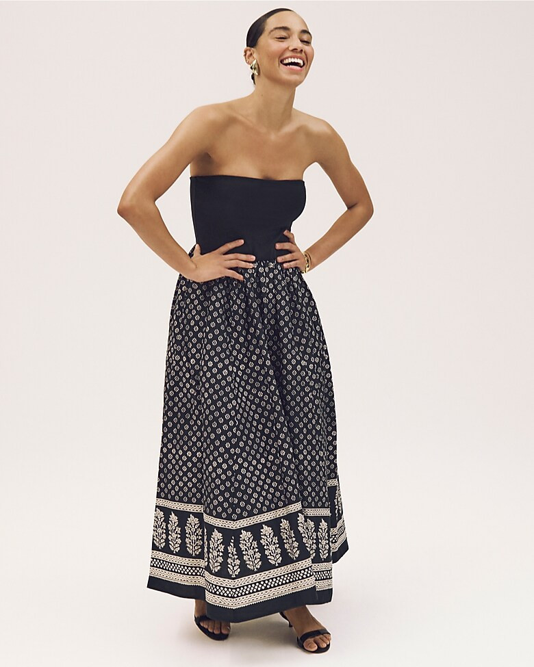 Strapless mixy dress in block print | J. Crew US