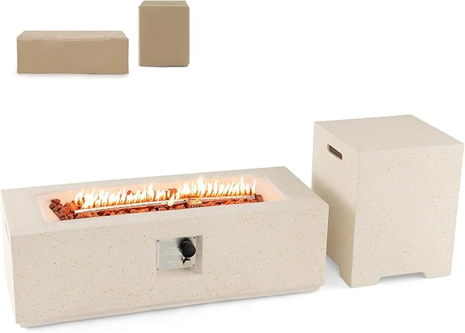 Giantex 42" Propane Fire Pit Set - 2-Piece Outdoor Gas Fire Pit Table w/Hideaway Tank Cover, 50,0... | Amazon (US)