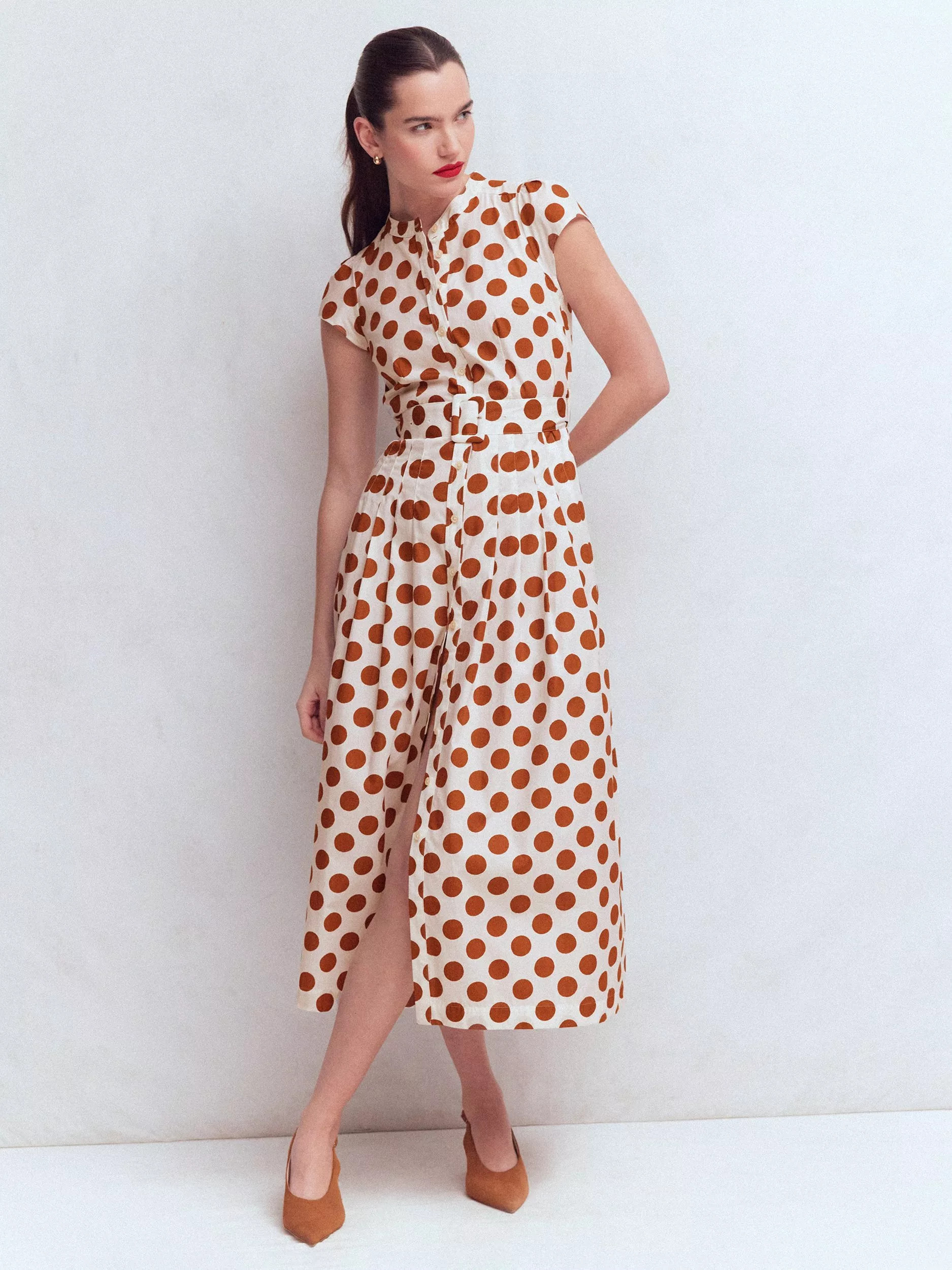 Boden Arabella Spot Shirt Dress, Argan Oil/Multi | John Lewis (UK)