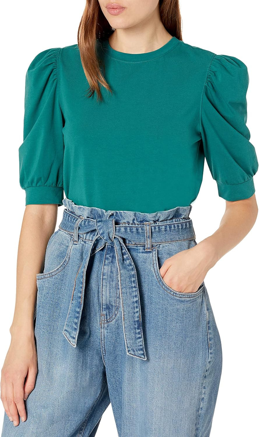 The Drop Women's Mariko Puff-Sleeve Crew-Neck Stretch Jersey T-Shirt | Amazon (US)