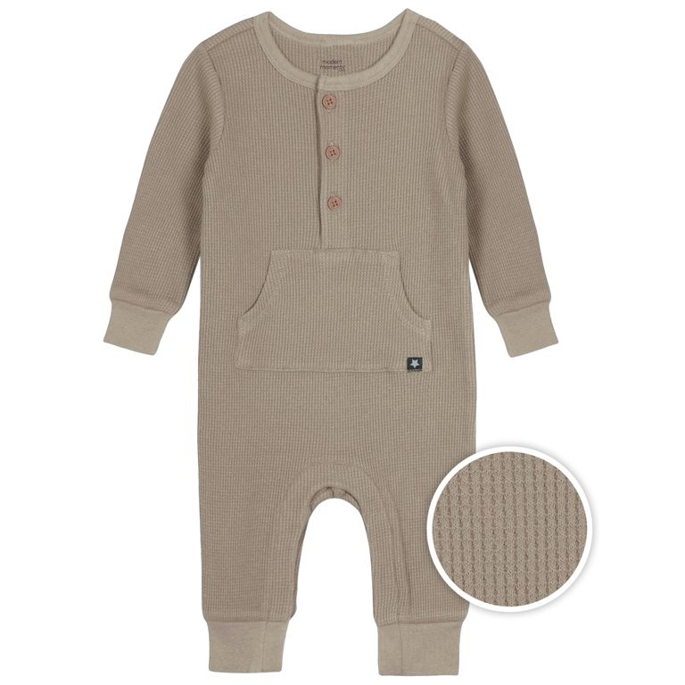 Modern Moments by Gerber Baby Boy Waffle Long Sleeve Romper, Sizes 0/3-24 Months - Walmart.com | Walmart (US)