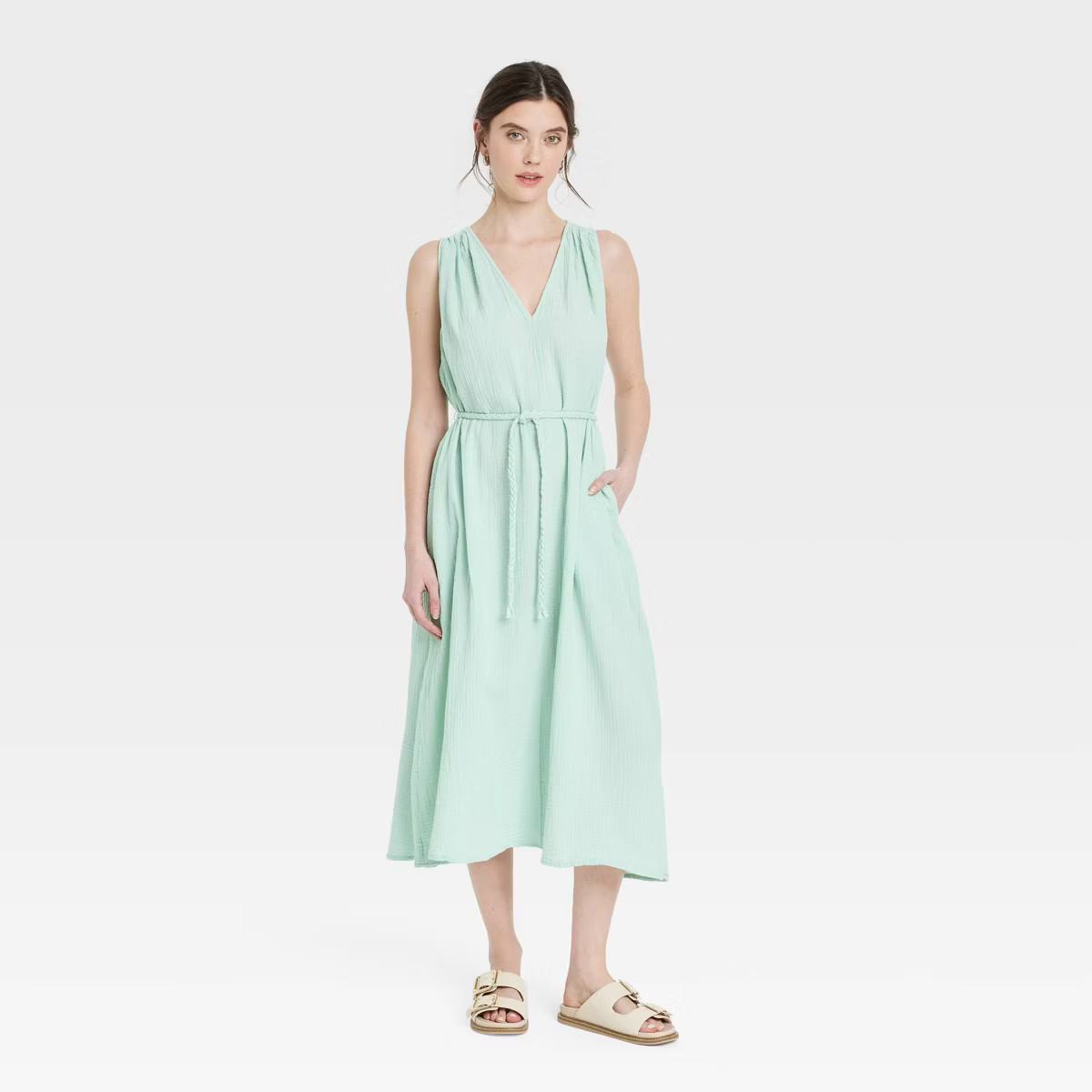 Women's Belted Gauze Midi A-Line Dress - Universal Thread™ | Target