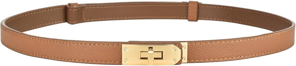 Womens Leather Belt Adjustable Belts For Women Skinny Belt Solid Alloy Lock Belt For Jeans Dresse... | Amazon (US)