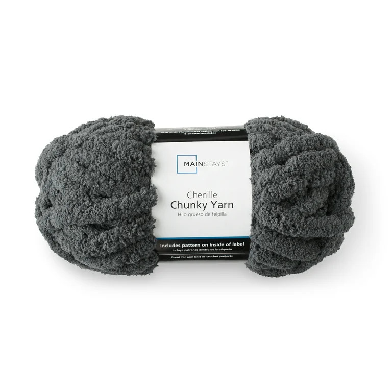 Mainstays Chunky Chenille Yarn, 31.7 yd, Charcoal Grey, 100% Polyester, Super Bulky | Walmart (US)