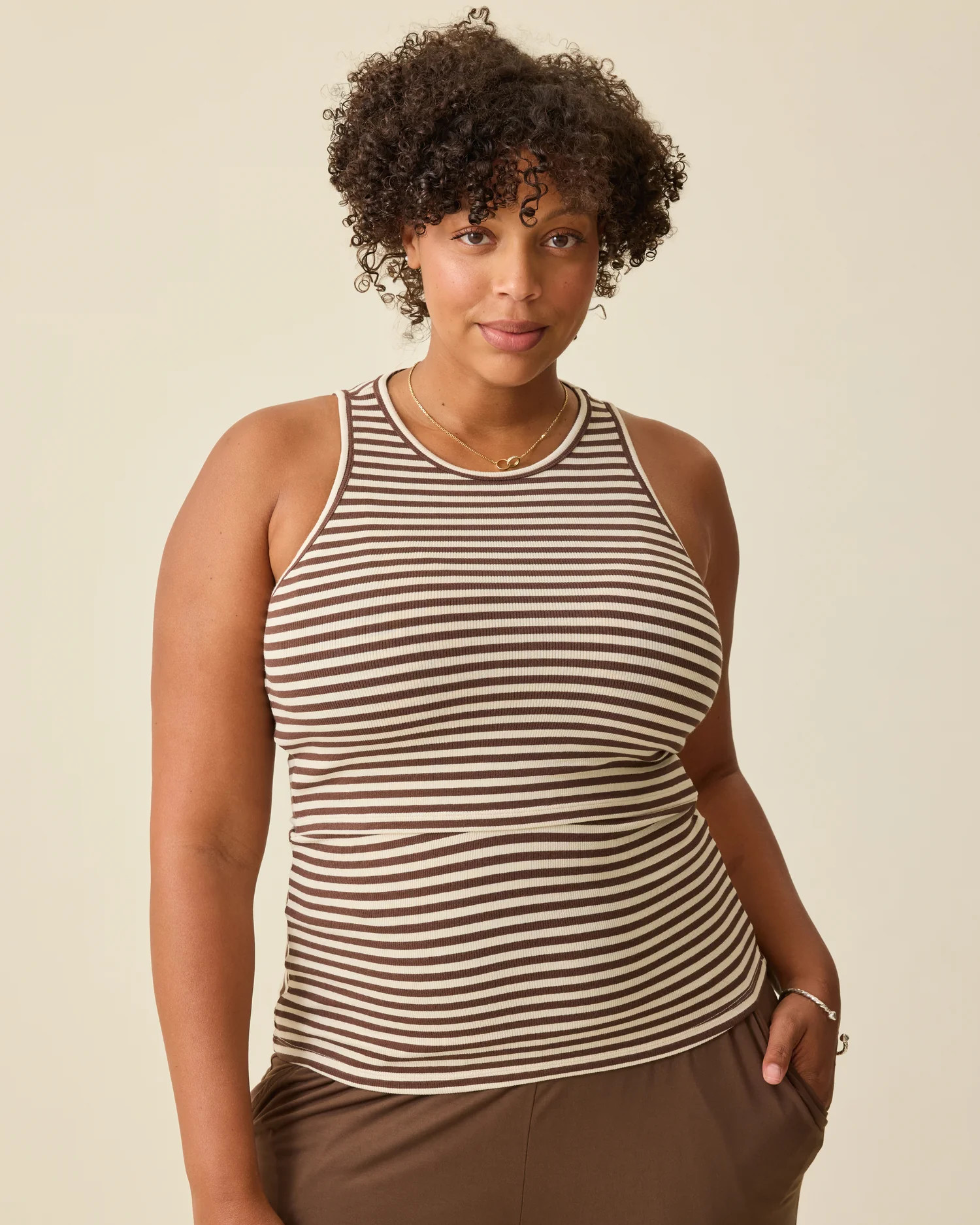 Ribbed Bamboo Racerback Nursing Tank | Chocolate& Ivory Stripe - Kindred Bravely | Kindred Bravely