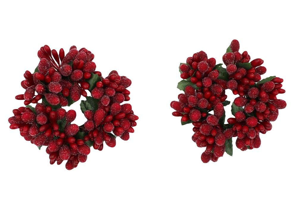 Set of 2 (Two) 3-inch Beaded Berry Wreath Candlering Candle Napkin Ring Winterberry Red | Amazon (US)