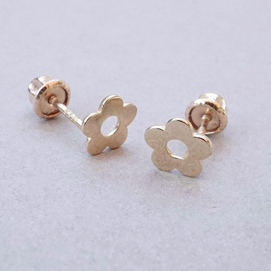 Daisy Earrings, 14k Solid Gold, Screw Back Baby Kids Earrings, Flower Earrings, Flower Jewelry, G... | Etsy (US)