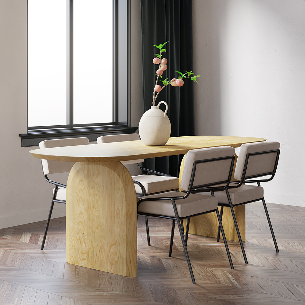 78.7"" Oval Dining Table Solid Wood for 8 People Japandi Natural Dining Room Table | Homary