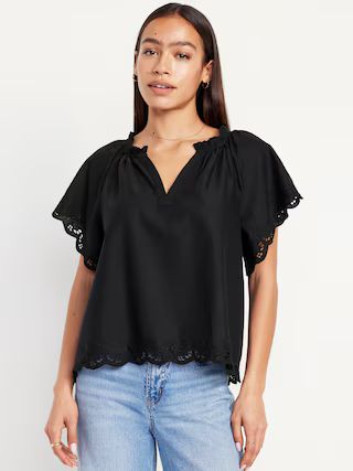 Embroidered Split-Neck Top | Old Navy (US)