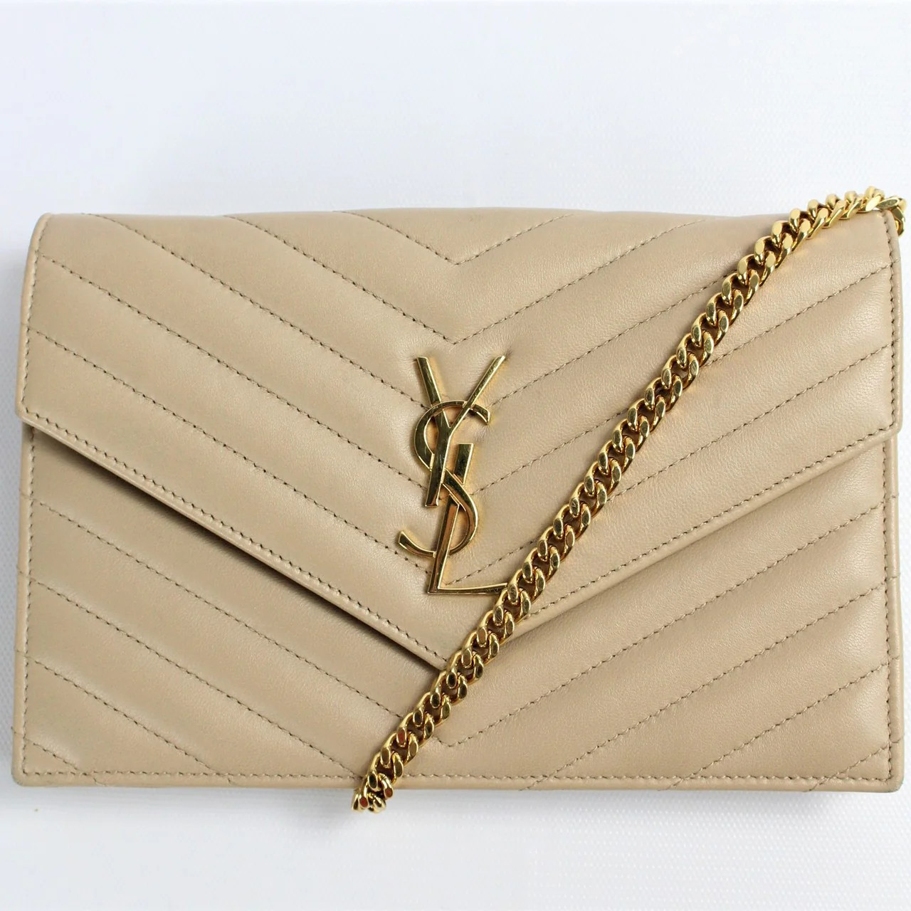 Envelope Chain Wallet in Beige | Keeks Designer Handbags
