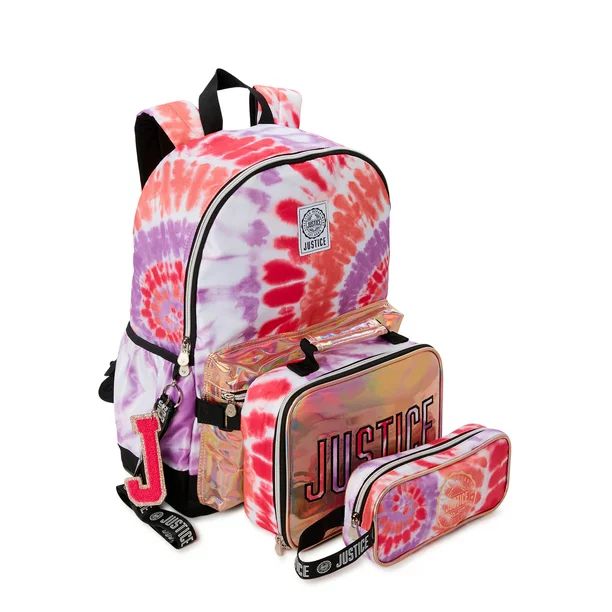 Justice Girls Metallic Print Backpack, Lunch Tote and Pencil Case, 3-Piece Set Pink Tie Dye | Walmart (US)