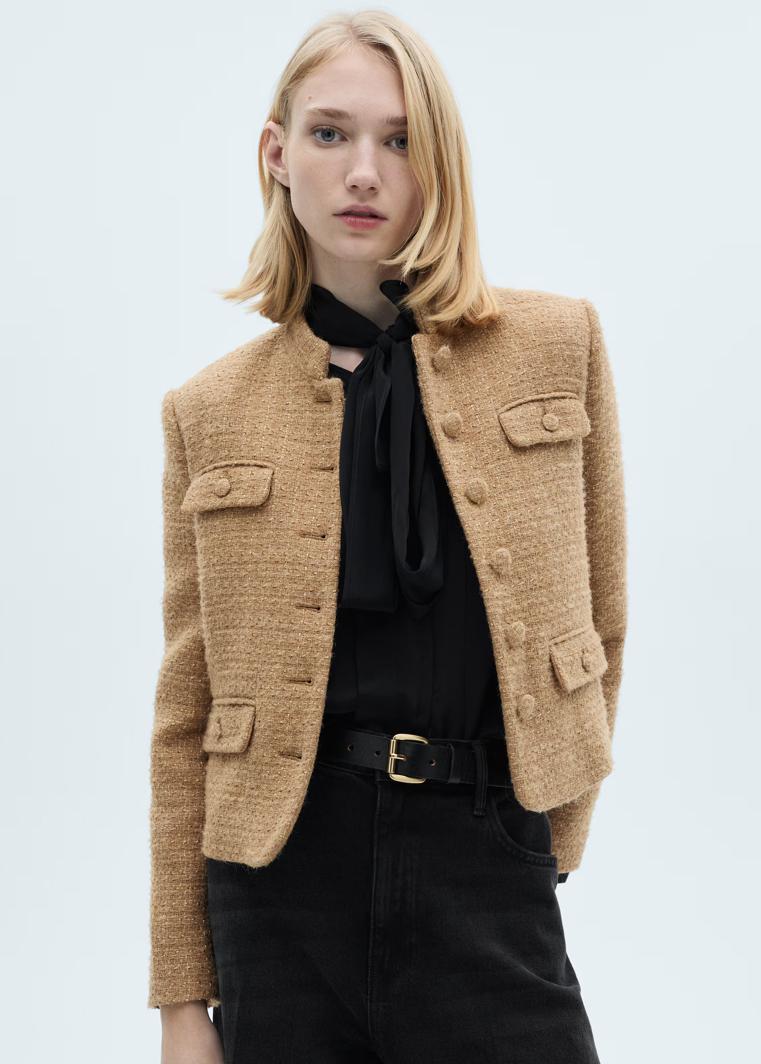 Tweed jacket with mandarin collar - Women | MANGO USA | Mango (US/MX/AU)