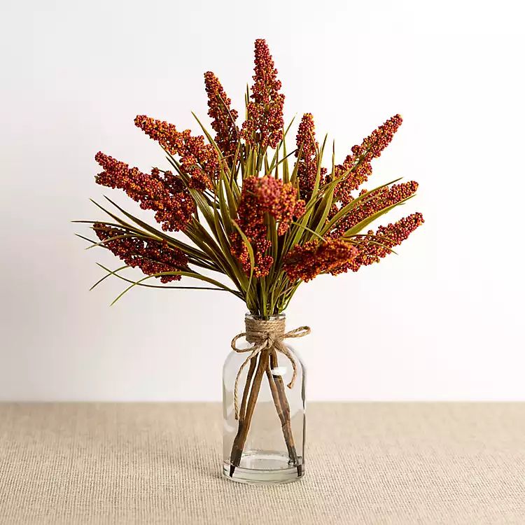 Cranberry Wheat Arrangement in Glass Vase | Kirkland's Home