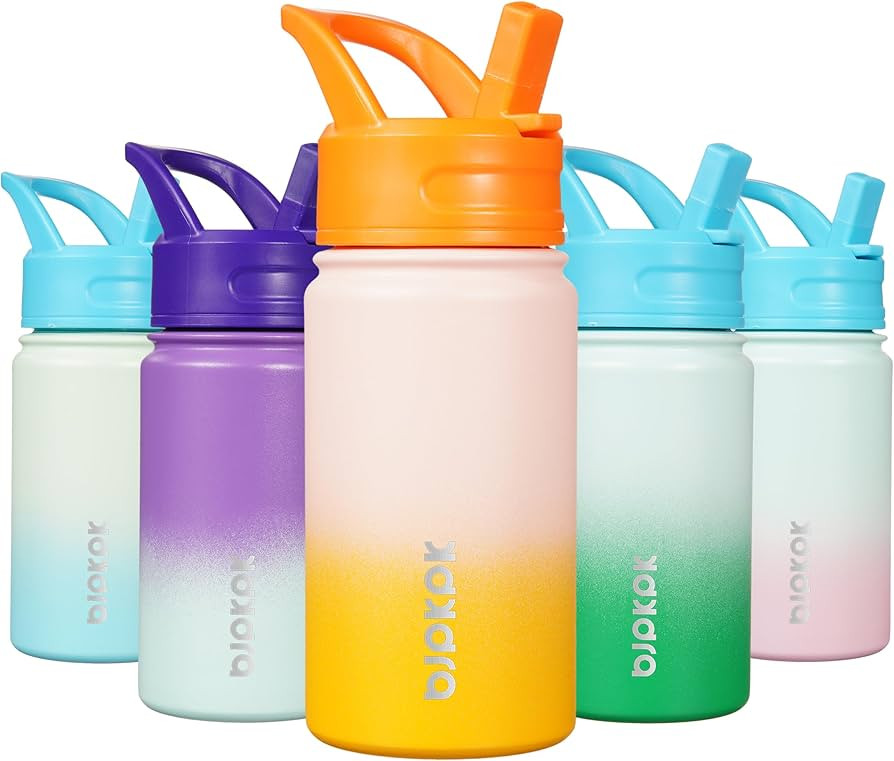 BJPKPK Insulated Water Bottle with Straw Lid, 15 oz Stainless Steel Metal Water Bottles, Reusable... | Amazon (US)