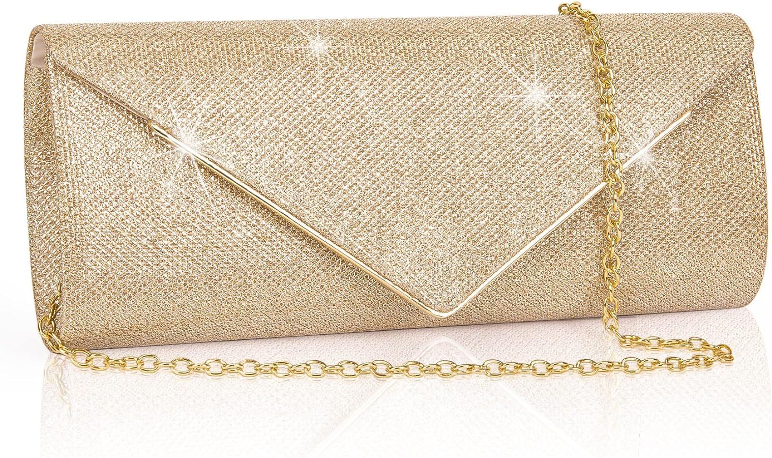 Larcenciel Clutch Purses for Women, Sparkling Envelope Evening Bag with Detachable Chain | Amazon (US)