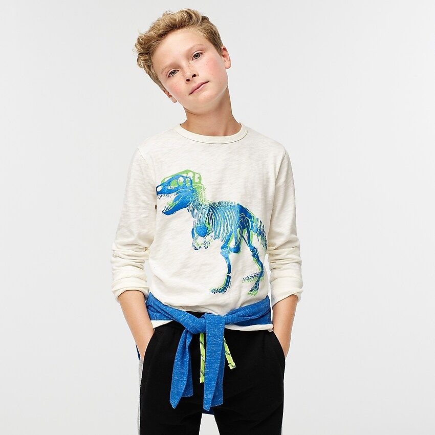 Kids' long-sleeve dinosaur T-shirt in slub cotton | J.Crew US