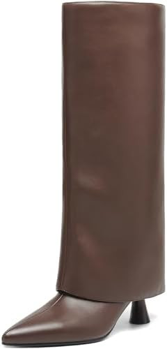 Womens Knee High Boots Fold over Shark Boots Slouchy Pointed Toe, Tall Boots Faux Leather Dress B... | Amazon (US)