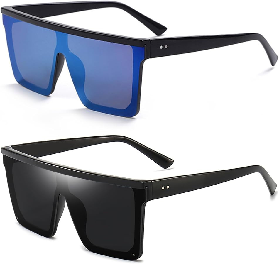 Dollger Square Oversized Sunglasses for Women Men Fashion Flat Top Big Black Frame Shades | Amazon (US)