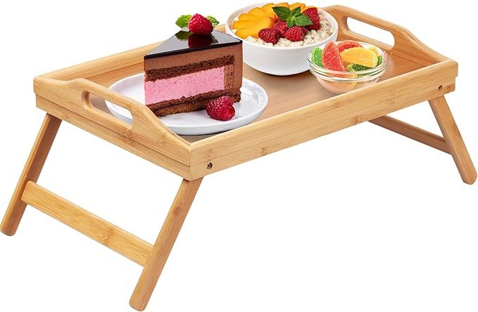 Bed Tray Table Folding Legs with Handles Breakfast Tray for Sofa Eating,Drawing,Platters Bamboo S... | Amazon (US)