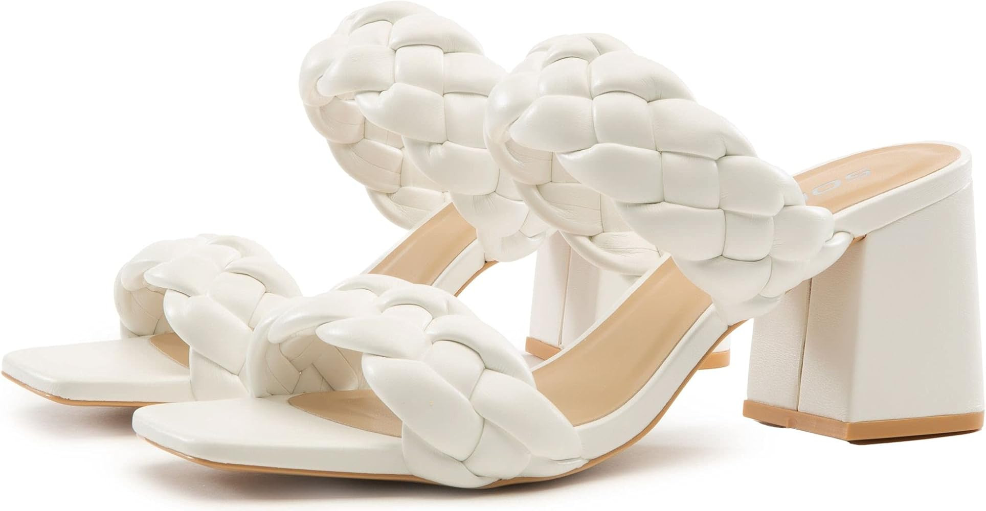 SODA MOSTLY ~ Women's Braided Open Toe Double Strap Stacked Heels | Amazon (US)