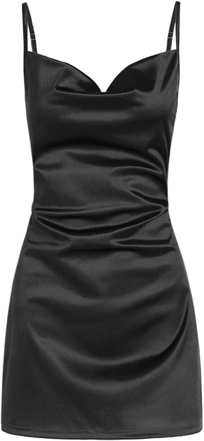 ZAFUL Women's Satin Sleeveless Spaghetti Strap Mini Dress Side Slit Cowl Neck Cocktail Party Dres... | Amazon (US)