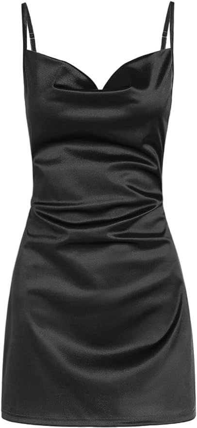 ZAFUL Women's Satin Sleeveless Spaghetti Strap Mini Dress Side Slit Cowl Neck Cocktail Party Dres... | Amazon (US)