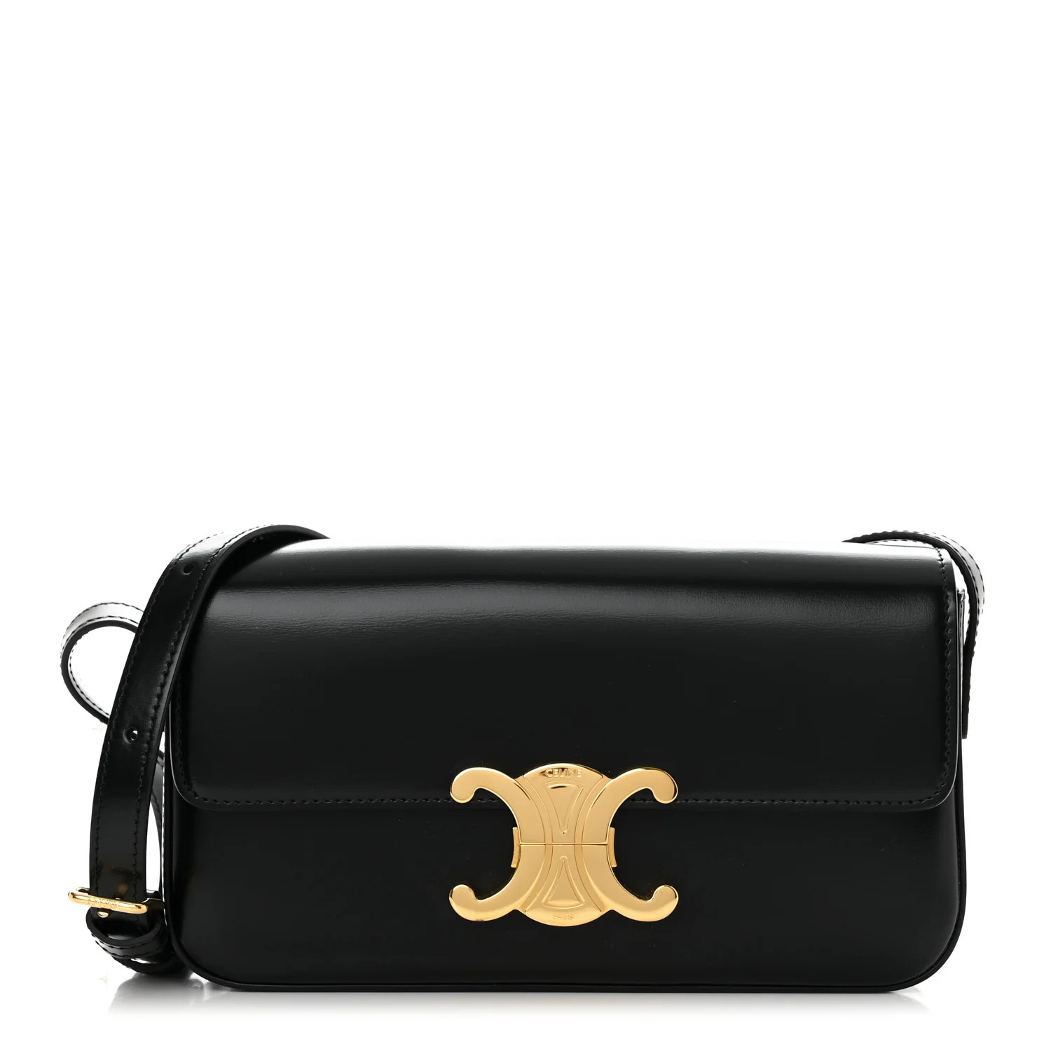 Shiny Calfskin Triomphe Shoulder Bag Black | FASHIONPHILE (US)