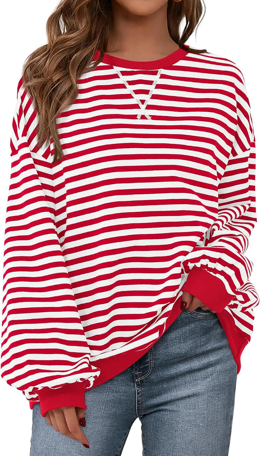 PRETTYGARDEN Womens Striped Oversized Sweatshirt Lightweight Fall Clothes | Amazon (US)