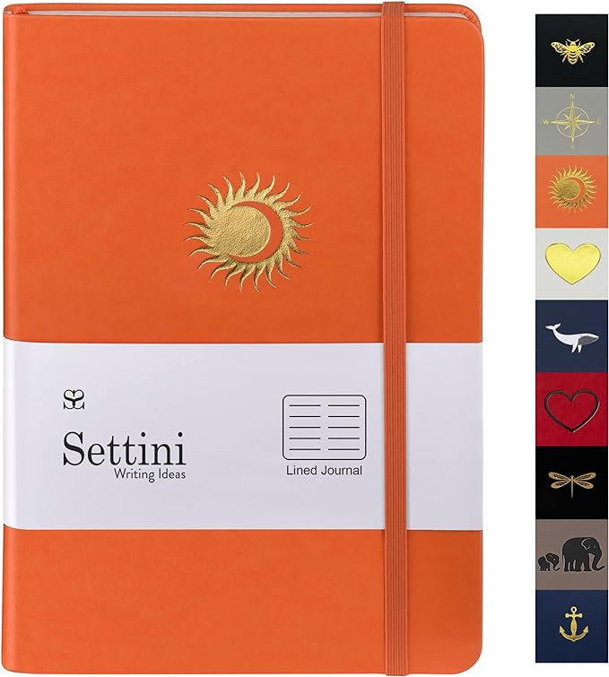 SETTINI Orange Sun Journal - Faux Leather, Lay Flat Design - Lined Pages, Elastic Closure, Bookma... | Amazon (US)