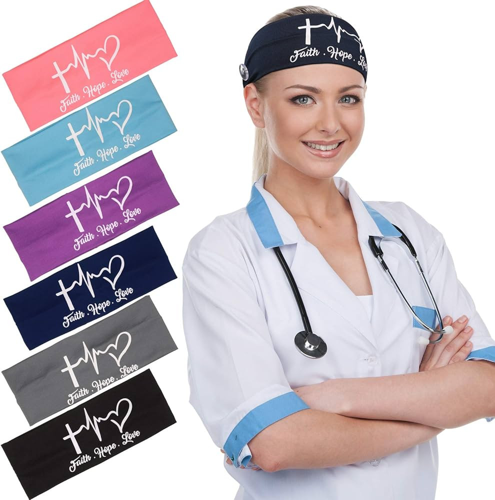6 Pieces Headbands with Button for Mask, Wide Nurses Headbands Non Slip Elastic Ear Protection fo... | Amazon (US)