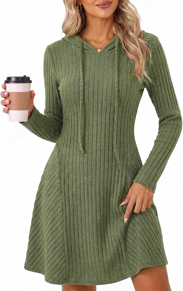 Wenrine Womens Long Sleeve Fall Dresses Hooded Knit Short Sweater Dress | Amazon (US)