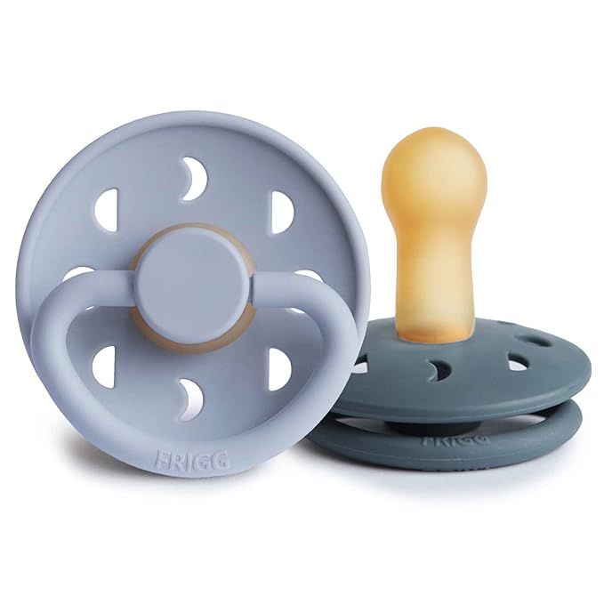 FRIGG Moon Natural Rubber Baby Pacifier | Made in Denmark | BPA-Free (Powder Blue/Slate, 6-18 Mon... | Amazon (US)