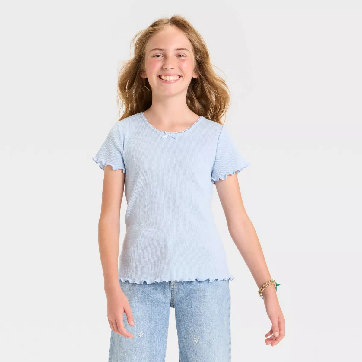 Girls' Short Sleeve Fitted Pointelle T-Shirt - Cat & Jack™ | Target