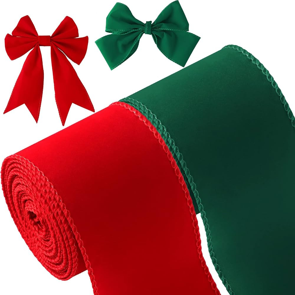 2 Rolls 2.5 Inch 10 Yards Christmas Velvet Ribbon Single Face Christmas Plain Velvet Ribbon for G... | Amazon (US)