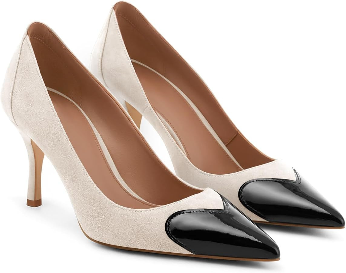 Coutgo Womens Closed Pointed Toe Pumps Heart Stiletto High Heels Wedding Bride Dress Shoes | Amazon (US)